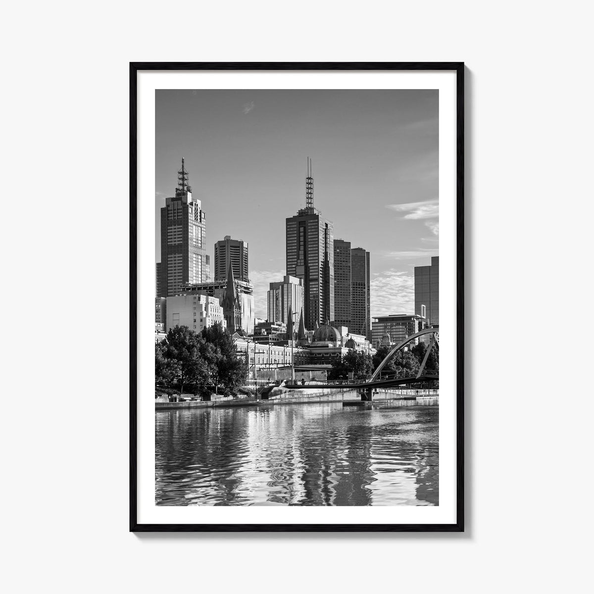 Melbourne, Australia no. 2 black & white photo poster of Australia – vertical wall art, unframed print shown in interior mock