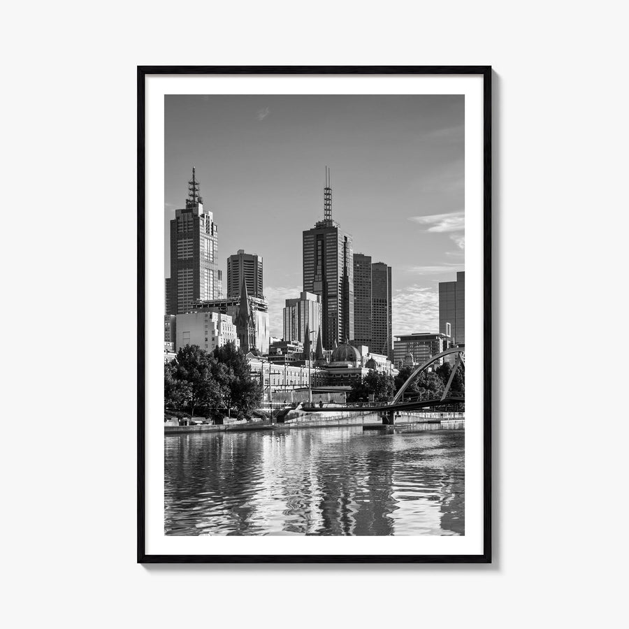 Melbourne, Australia no. 2 black & white photo poster of Australia – vertical wall art, unframed print shown in interior mock