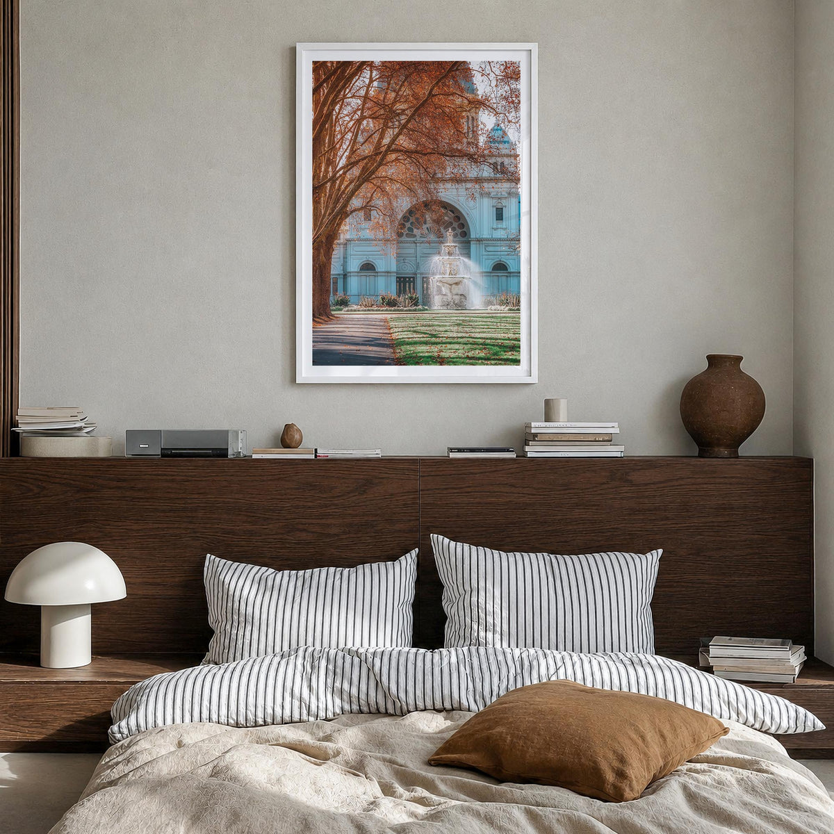 Melbourne, Australia no. 3 colorful photo poster of Australia – vertical wall art in white wood frame with white border, hang