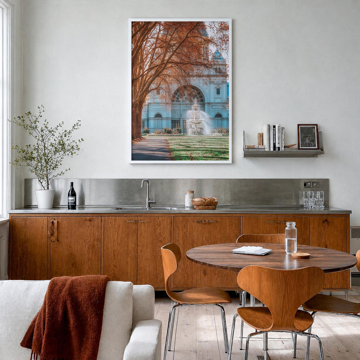 Melbourne, Australia no. 3 colorful photo poster of Australia – vertical wall art in white wood frame, hanging on wall