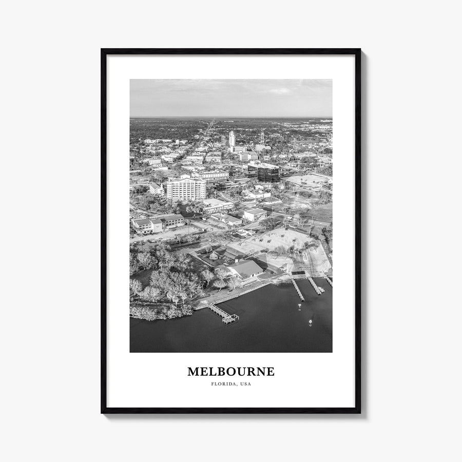 Melbourne, Florida black & white classic poster of Florida, USA – vertical wall art, unframed print shown in interior mockup