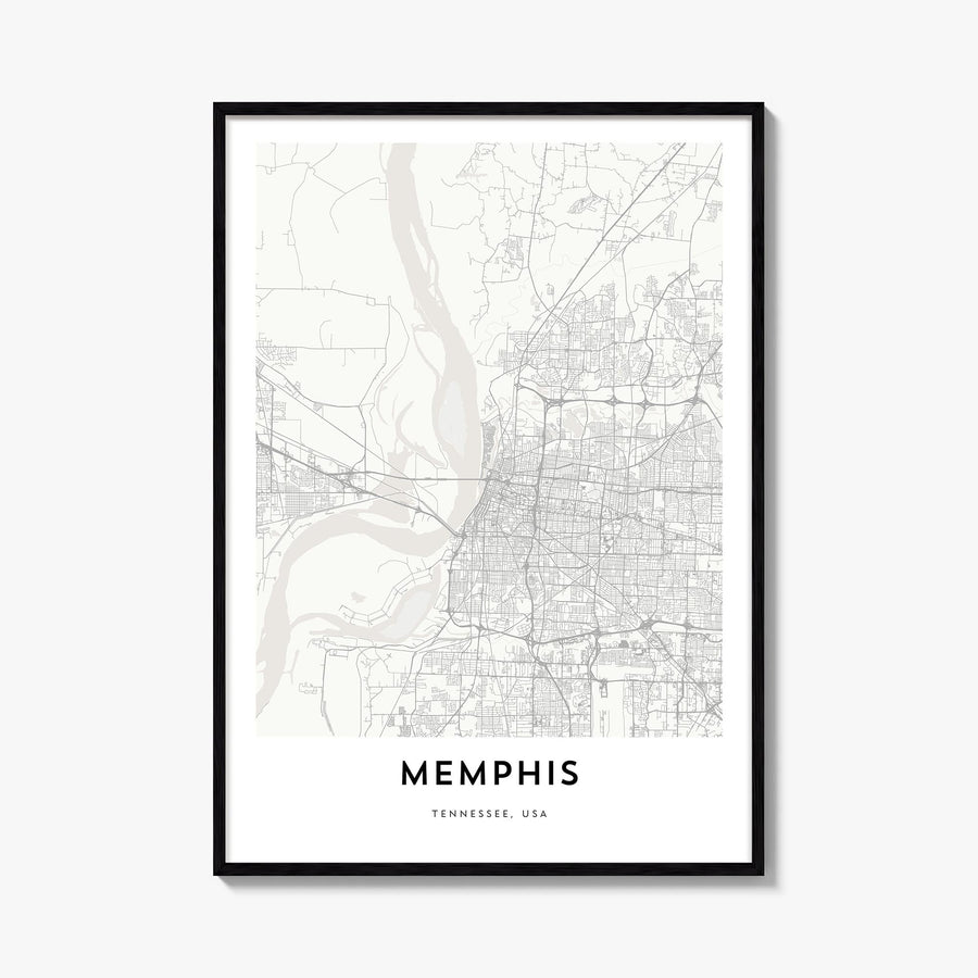Memphis black & white map poster of Tennessee, USA – vertical wall art, unframed print shown in interior mockup