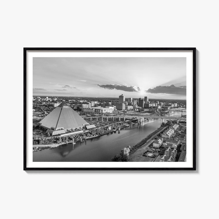 Memphis black & white photo poster of Tennessee, USA – horizontal wall art, unframed print shown in interior mockup