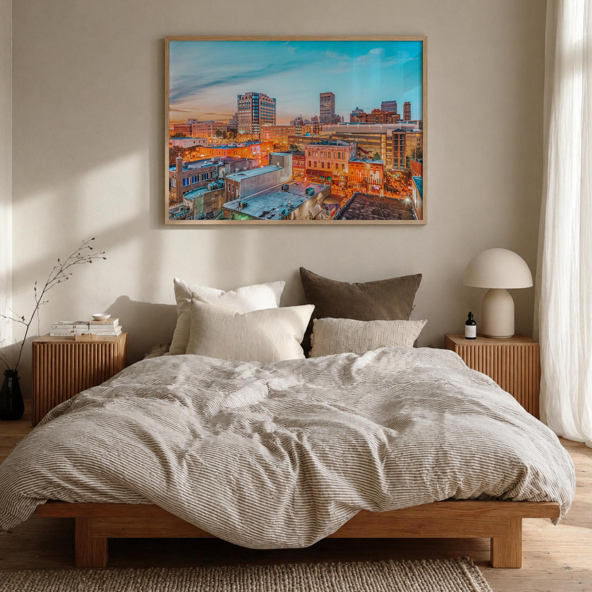 Memphis colorful photo poster of Tennessee, USA – horizontal wall art in natural wood frame, hanging on wall