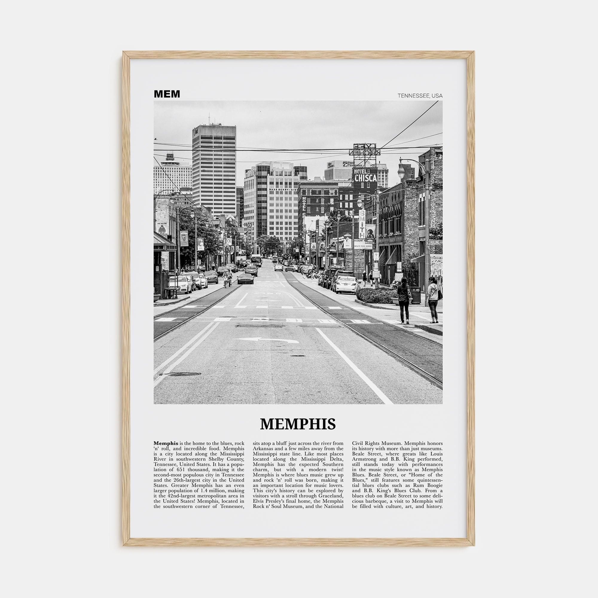 Memphis No 1 Poster Natural Wood / 8x12 in Nbourhood Travel B&W Poster