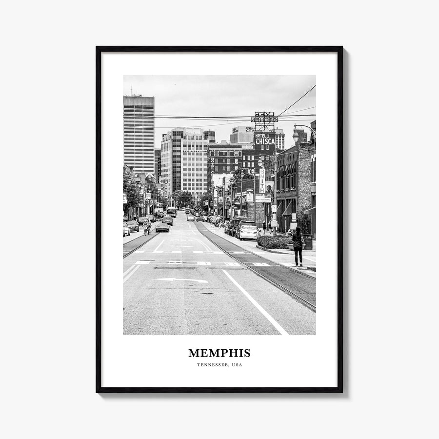 Memphis no. 2 black & white classic poster of Tennessee, USA – vertical wall art, unframed print shown in interior mockup