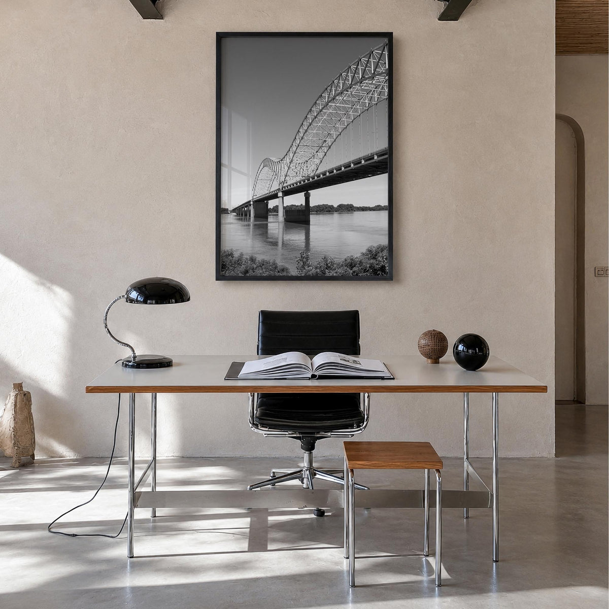 Memphis no. 2 black & white photo poster of Tennessee, USA – vertical wall art in black wood frame, hanging on wall