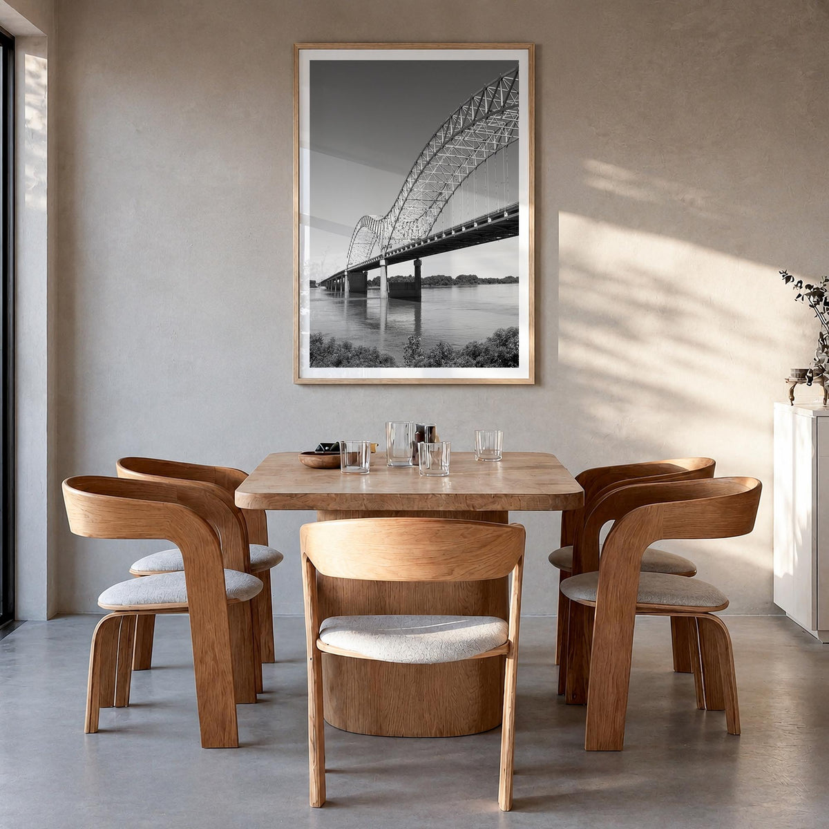 Memphis no. 2 black & white photo poster of Tennessee, USA – vertical wall art in natural wood frame with white border, hangi