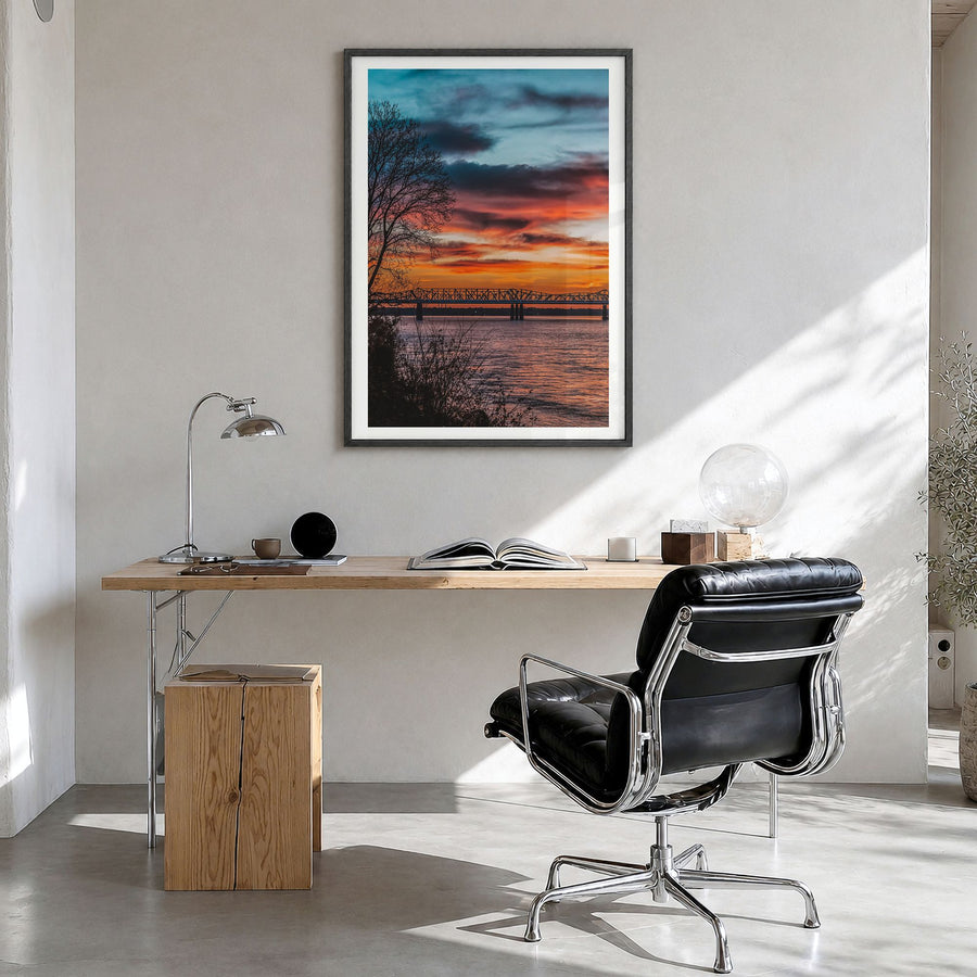 Memphis Photo No 2 Poster in a black wood frame, hanging in a bright home office, white border