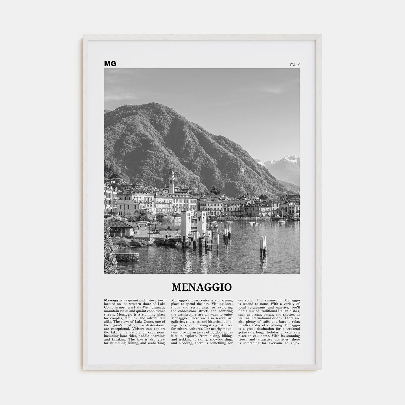 Menaggio No 1 Poster White Wood / 8x12 in Nbourhood Travel B&W Poster