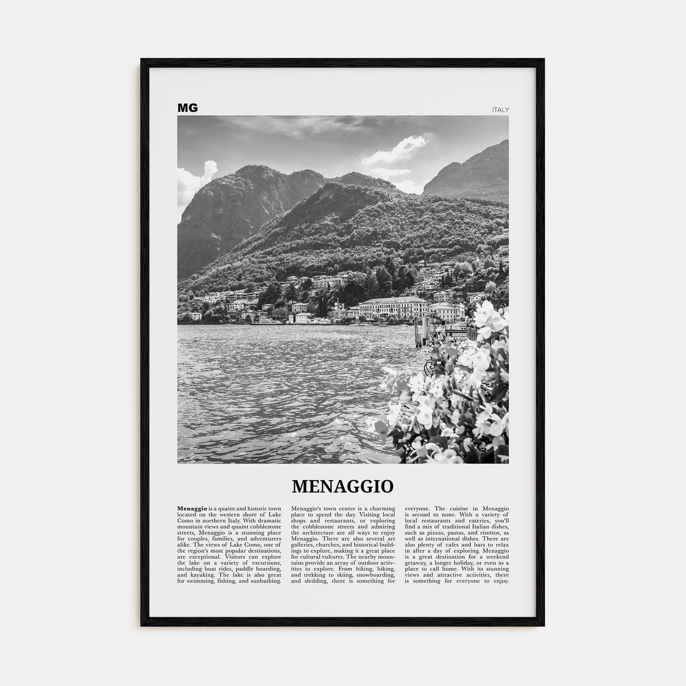 Menaggio No 2 Poster Black Wood / 8x12 in Nbourhood Travel B&W Poster