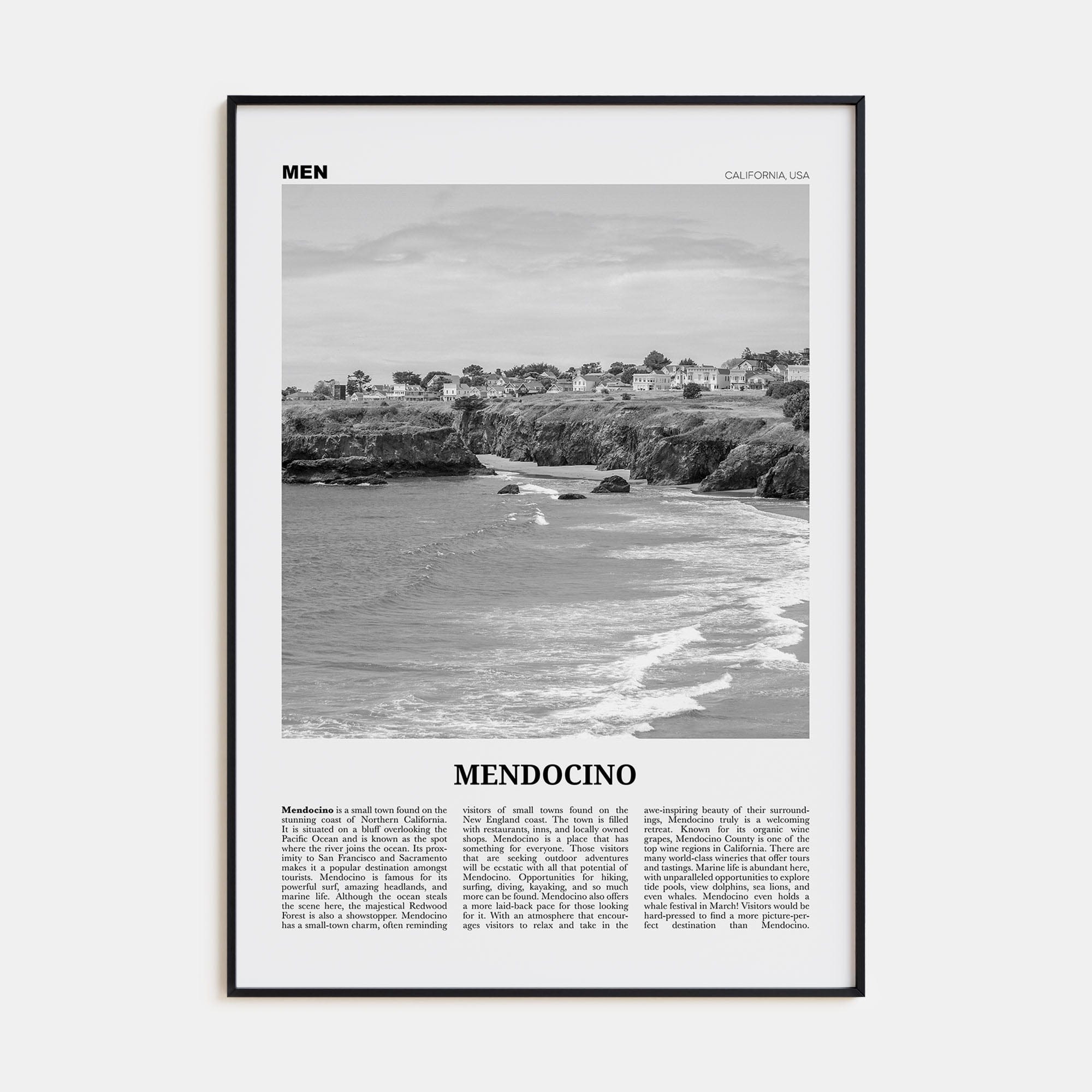 Mendocino Poster None / 8x12 in Nbourhood Travel B&W Poster