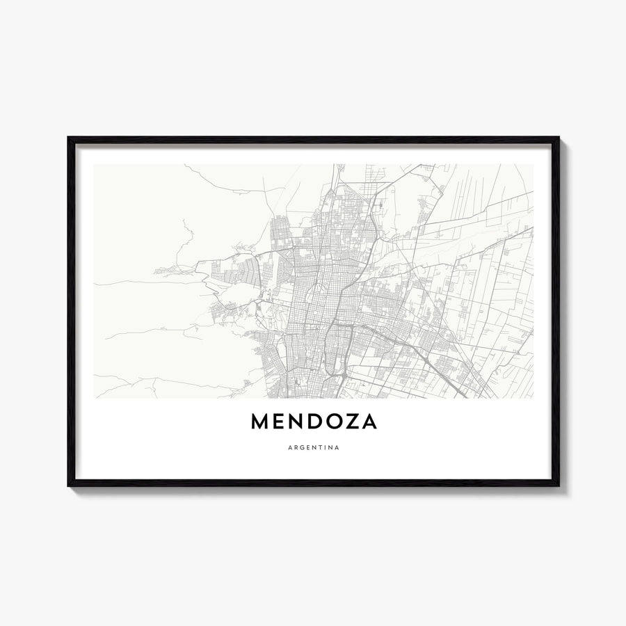 Mendoza black & white map poster of Argentina – horizontal wall art, unframed print shown in interior mockup