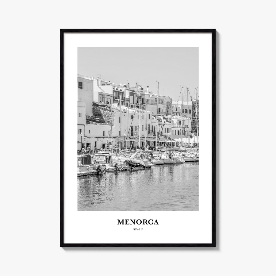 Menorca black & white classic poster of Spain – vertical wall art, unframed print shown in interior mockup