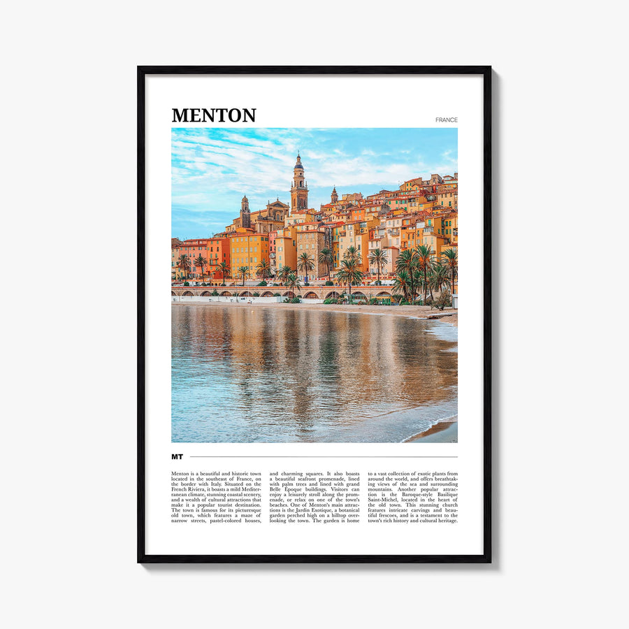 Menton colorful travel poster of France – vertical wall art, unframed print shown in interior mockup