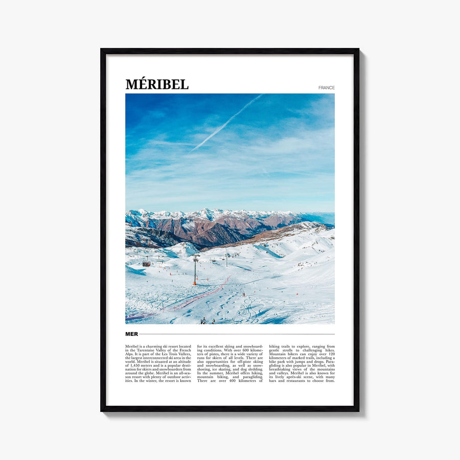 Méribel colorful travel poster of France – vertical wall art, unframed print shown in interior mockup