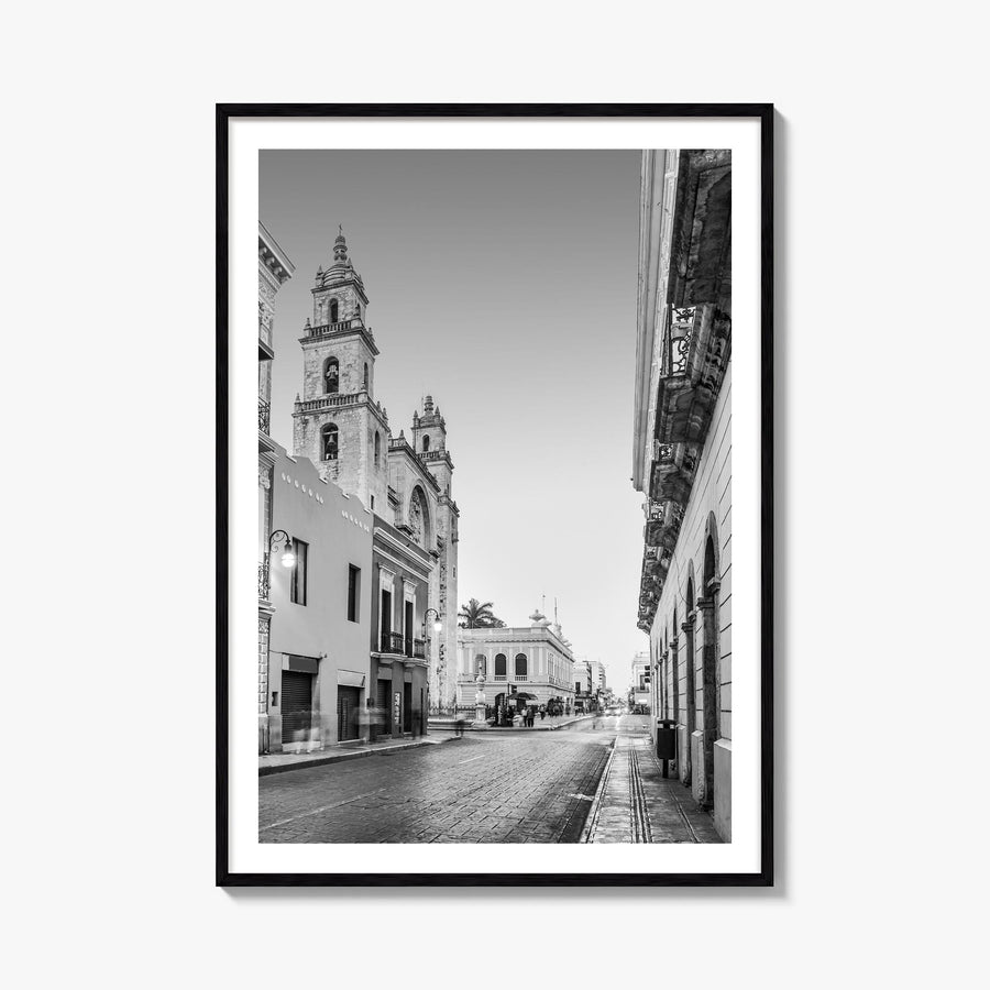 Mérida black & white photo poster of Mexico – vertical wall art, unframed print shown in interior mockup