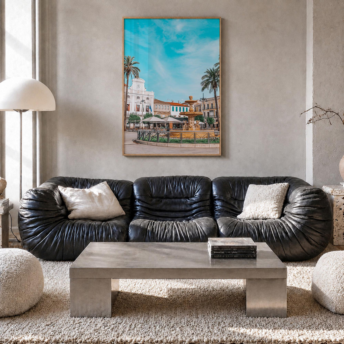 Mérida colorful photo poster of Mexico – vertical wall art in natural wood frame, hanging on wall