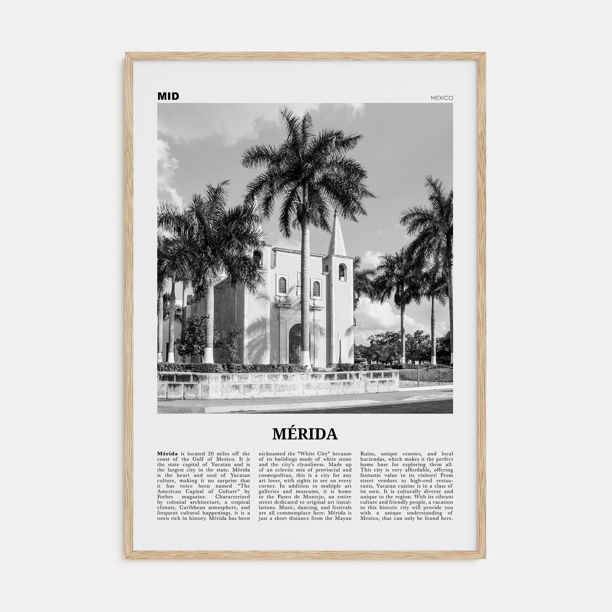 Mérida Poster Natural Wood / 8x12 in Nbourhood Travel B&W Poster