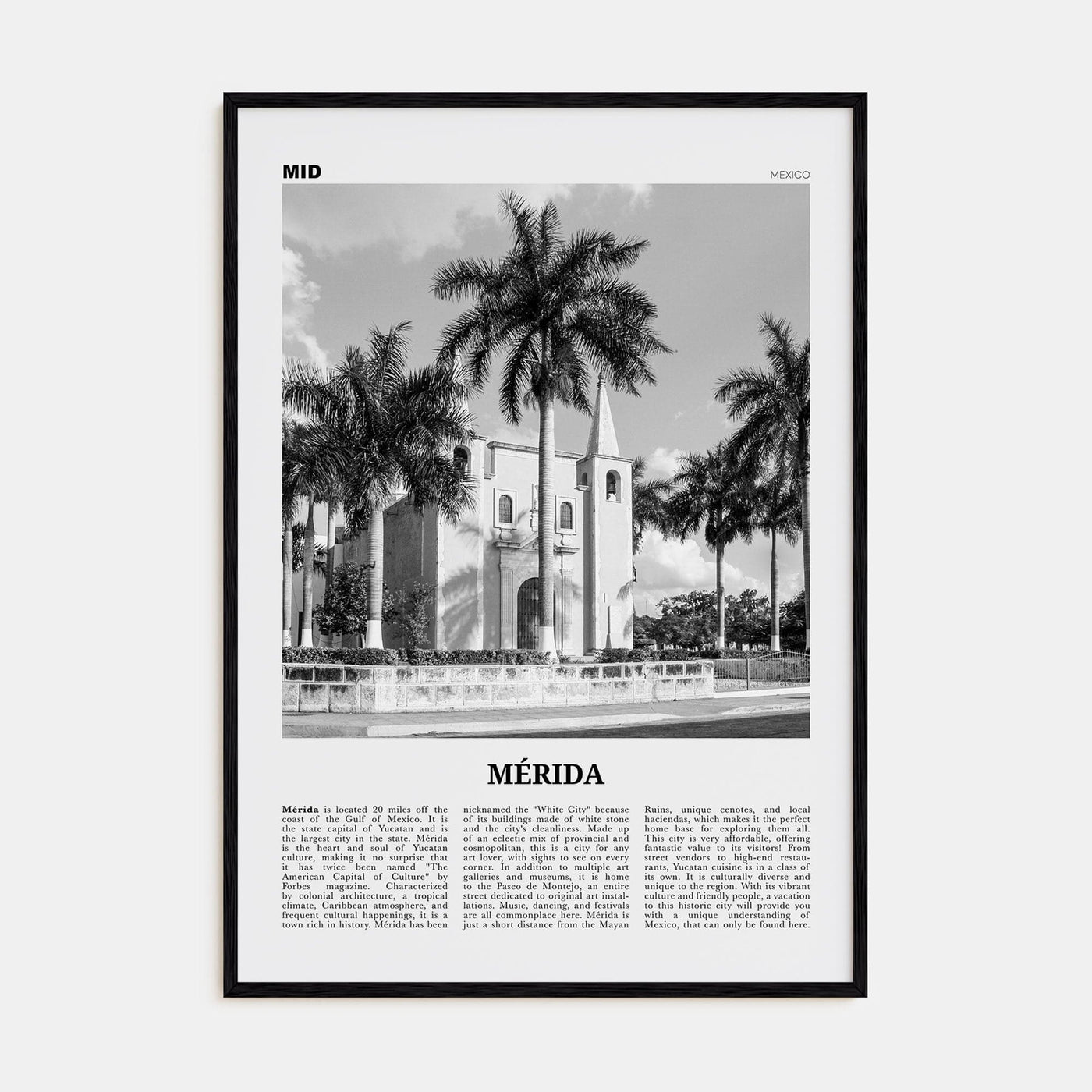 Mérida Poster Black Wood / 8x12 in Nbourhood Travel B&W Poster