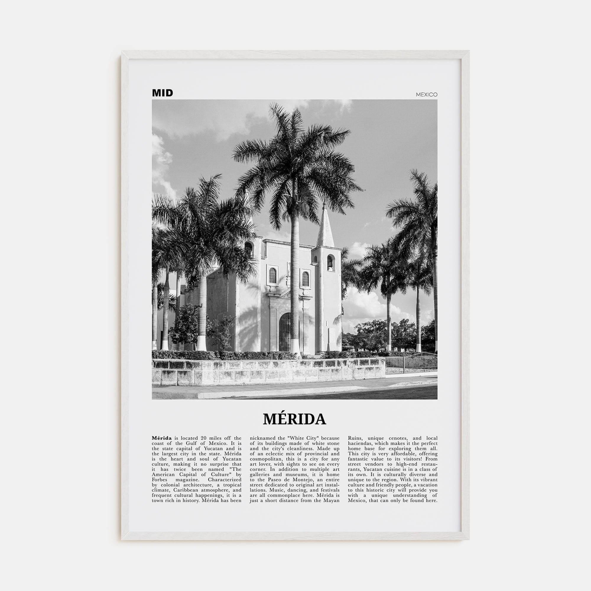 Mérida Poster White Wood / 8x12 in Nbourhood Travel B&W Poster