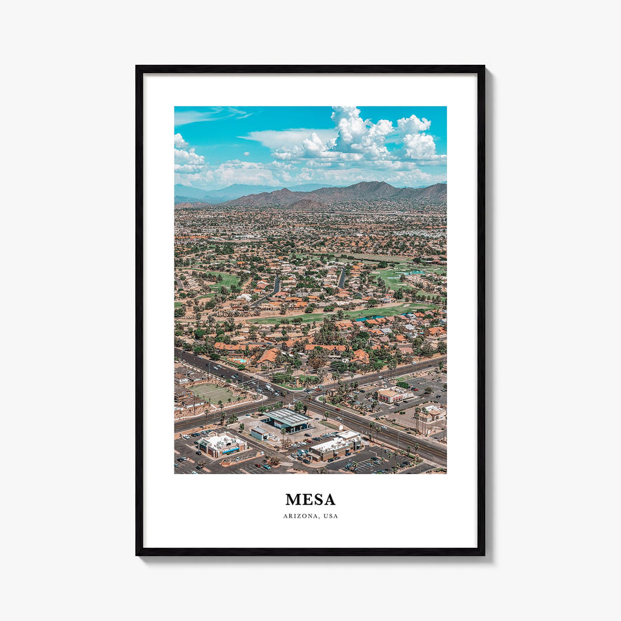 Mesa colorful classic poster of Arizona, USA – vertical wall art, unframed print shown in interior mockup