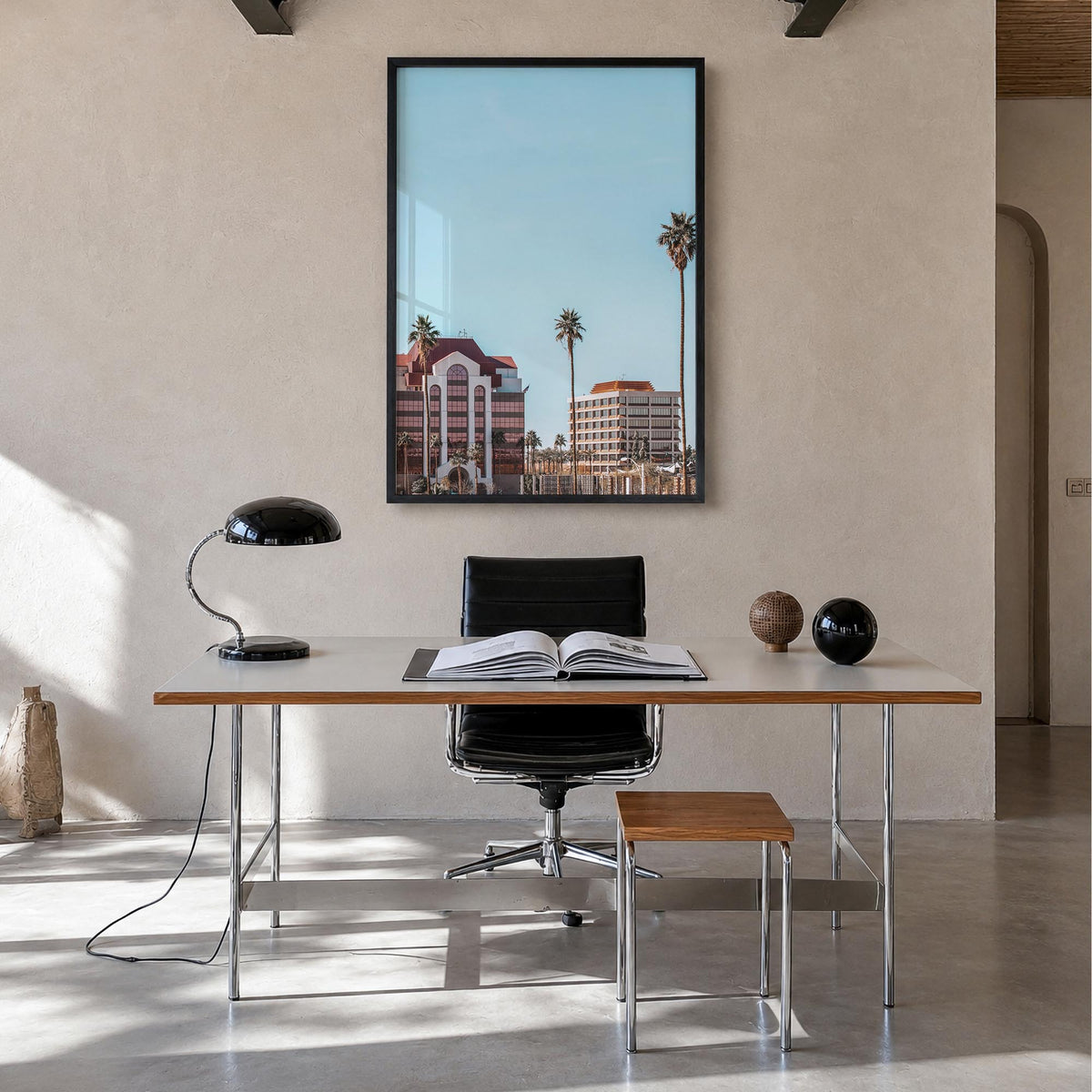 Mesa colorful photo poster of Arizona, USA – vertical wall art in black wood frame, hanging on wall
