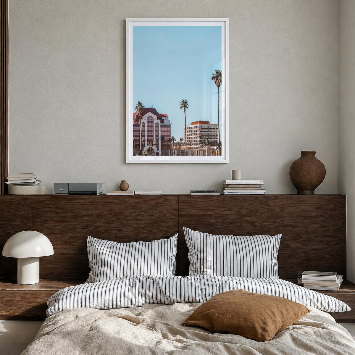 Mesa colorful photo poster of Arizona, USA – vertical wall art in white wood frame with white border, hanging on wall
