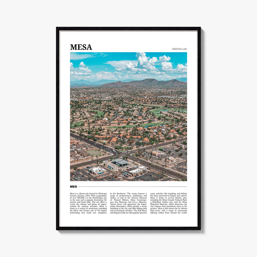 Mesa colorful travel poster of Arizona, USA – vertical wall art, unframed print shown in interior mockup