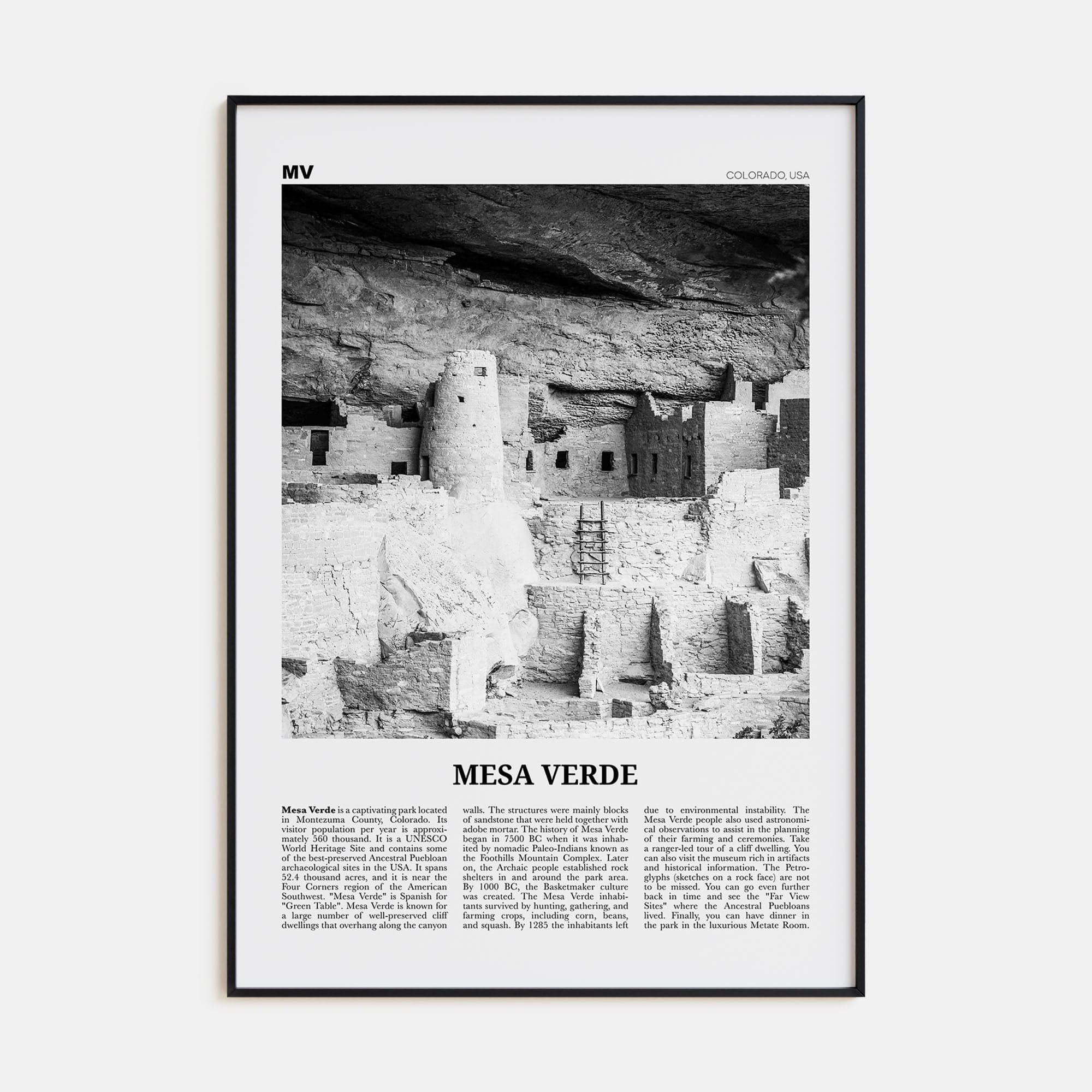 Mesa Verde National Park Poster None / 8x12 in Nbourhood Travel B&W Poster