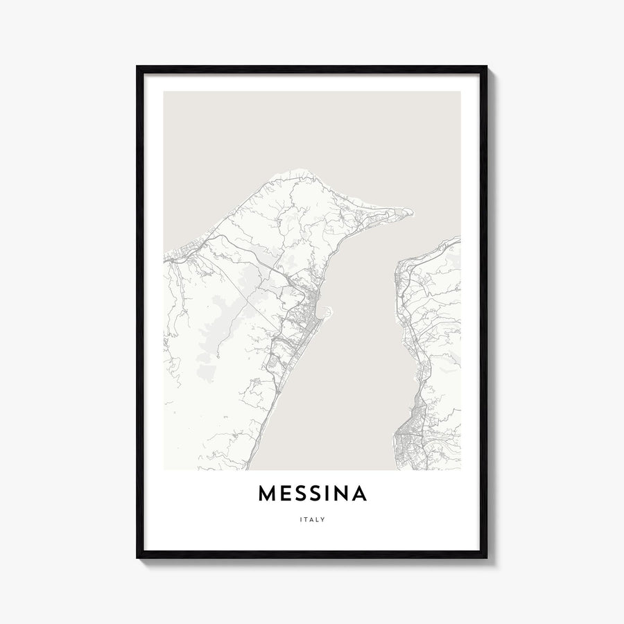 Messina black & white map poster of Italy – vertical wall art, unframed print shown in interior mockup