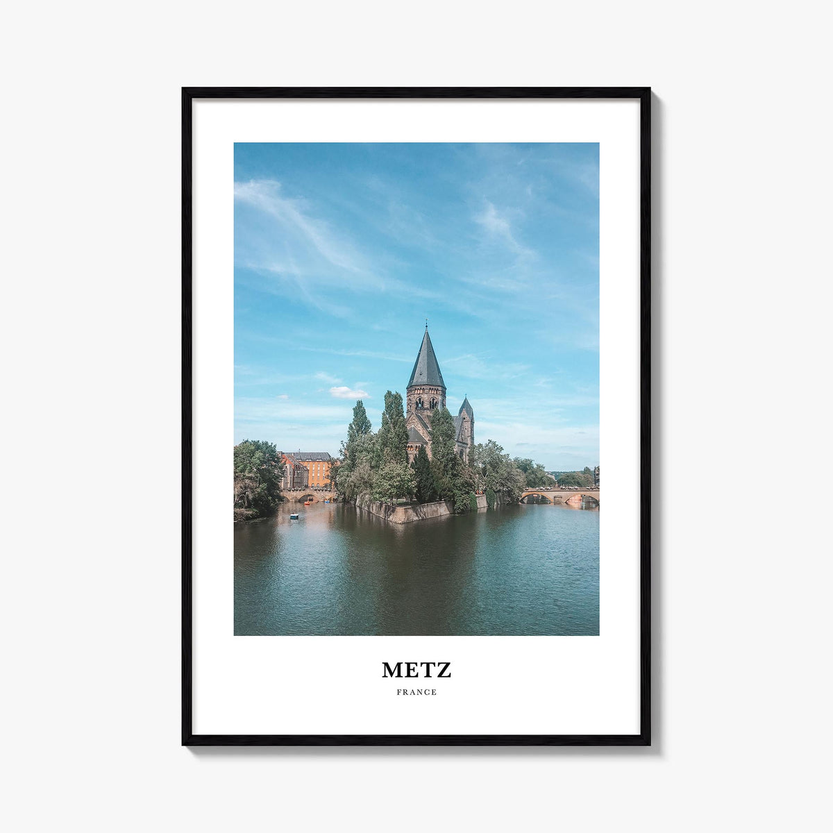 Metz colorful classic poster of France – vertical wall art, unframed print shown in interior mockup