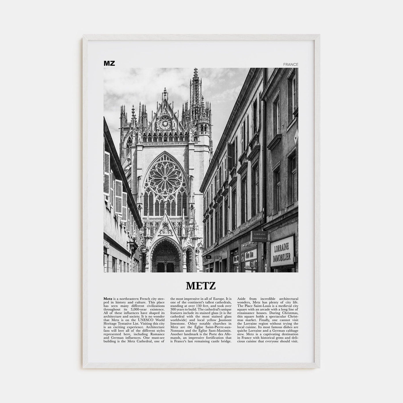 Metz Poster White Wood / 8x12 in Nbourhood Travel B&W Poster