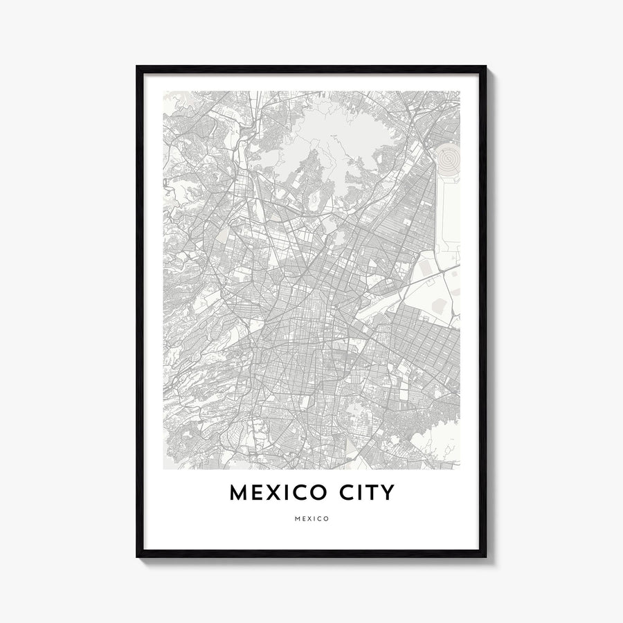 Mexico City black & white map poster of Mexico – vertical wall art, unframed print shown in interior mockup