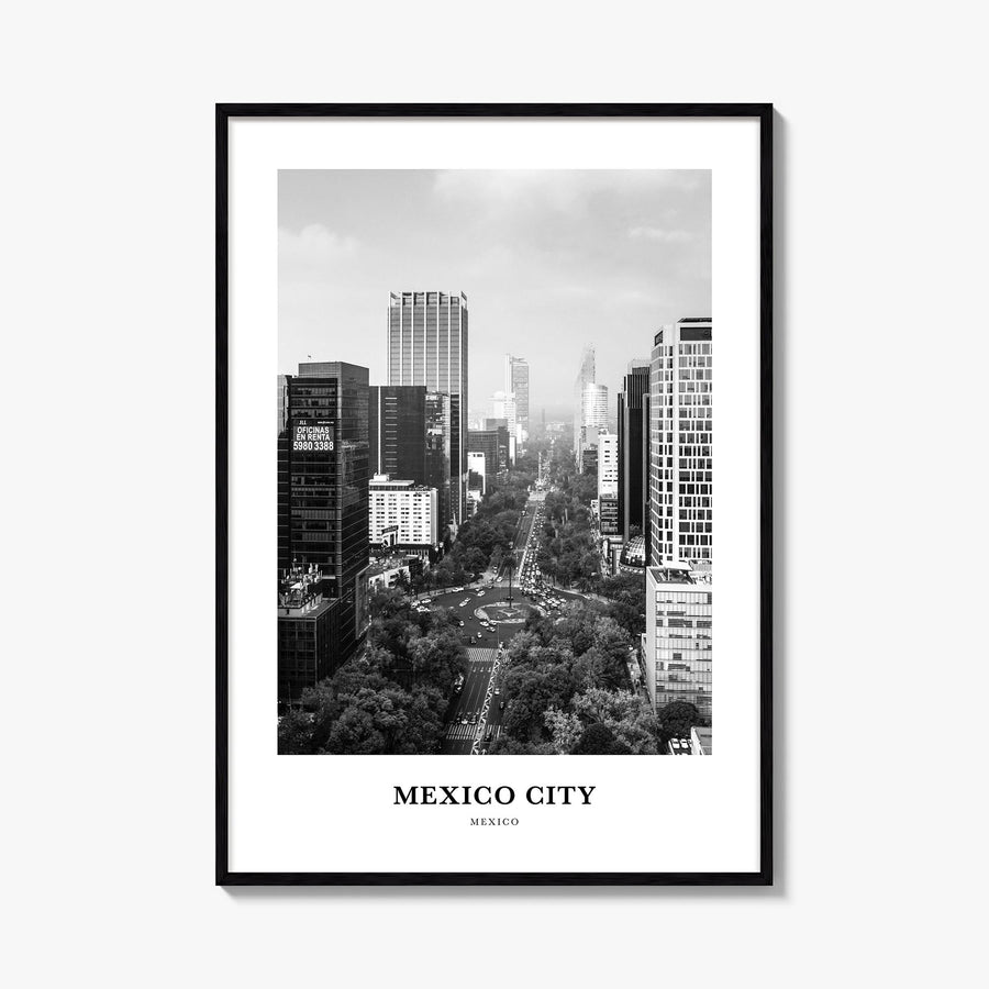 Mexico City no. 1 black & white classic poster of Mexico – vertical wall art, unframed print shown in interior mockup