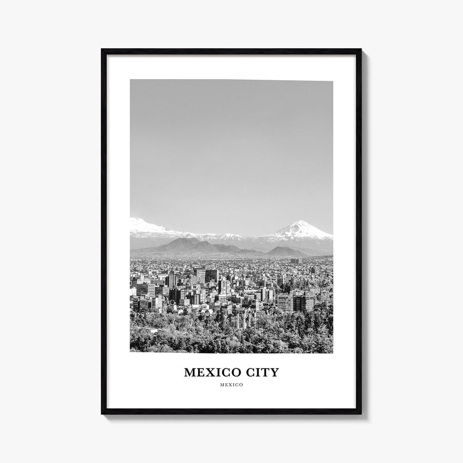Mexico City no. 3 black & white classic poster of Mexico – vertical wall art, unframed print shown in interior mockup