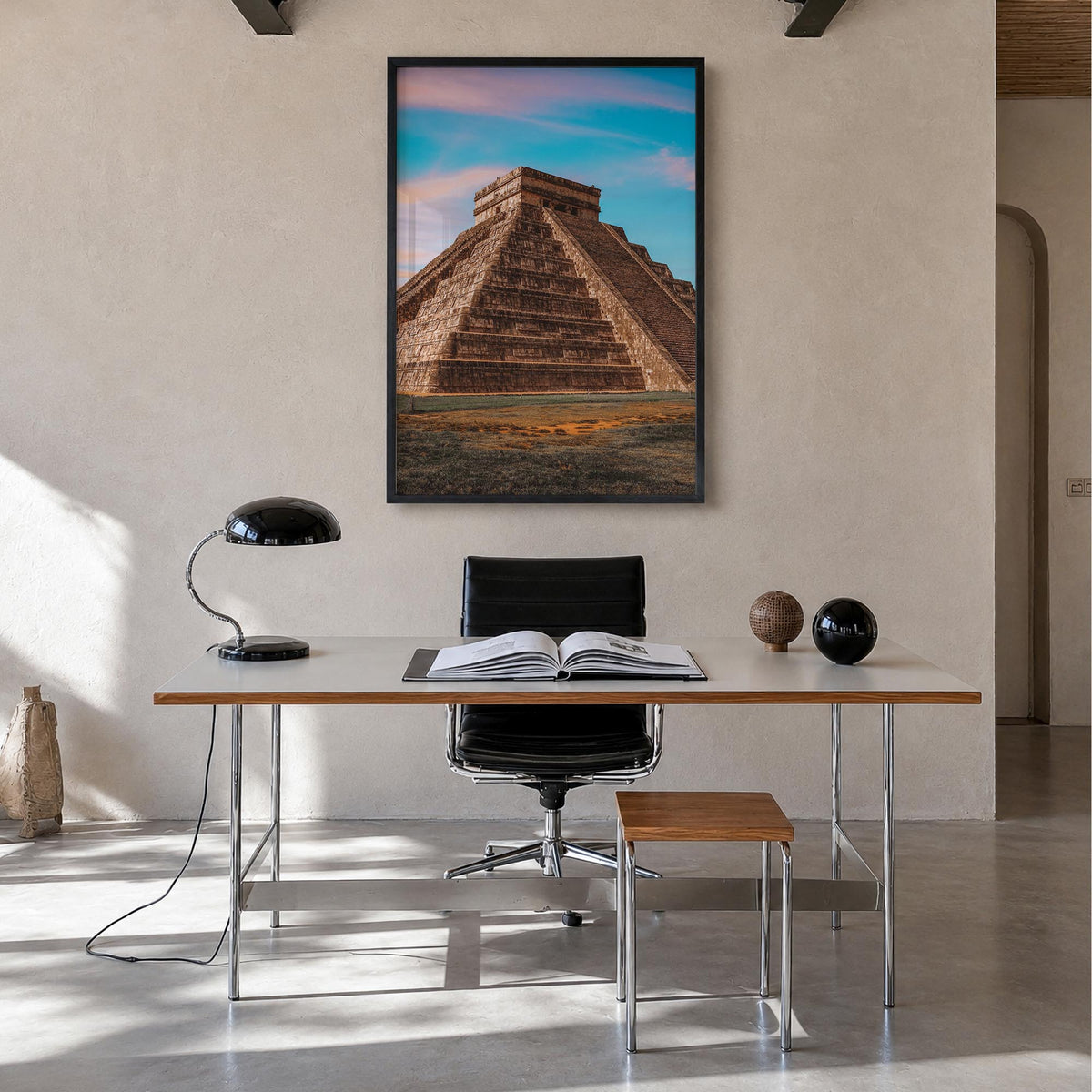 Mexico City no. 3 colorful photo poster of Mexico – vertical wall art in black wood frame, hanging on wall