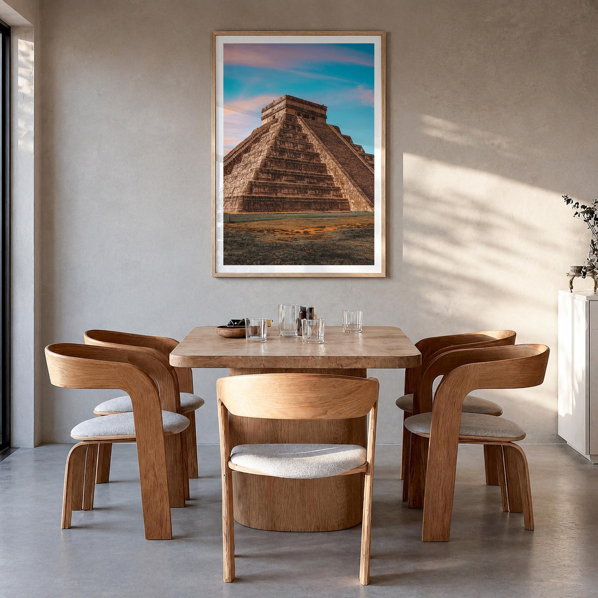 Mexico City no. 3 colorful photo poster of Mexico – vertical wall art in natural wood frame with white border, hanging on wal
