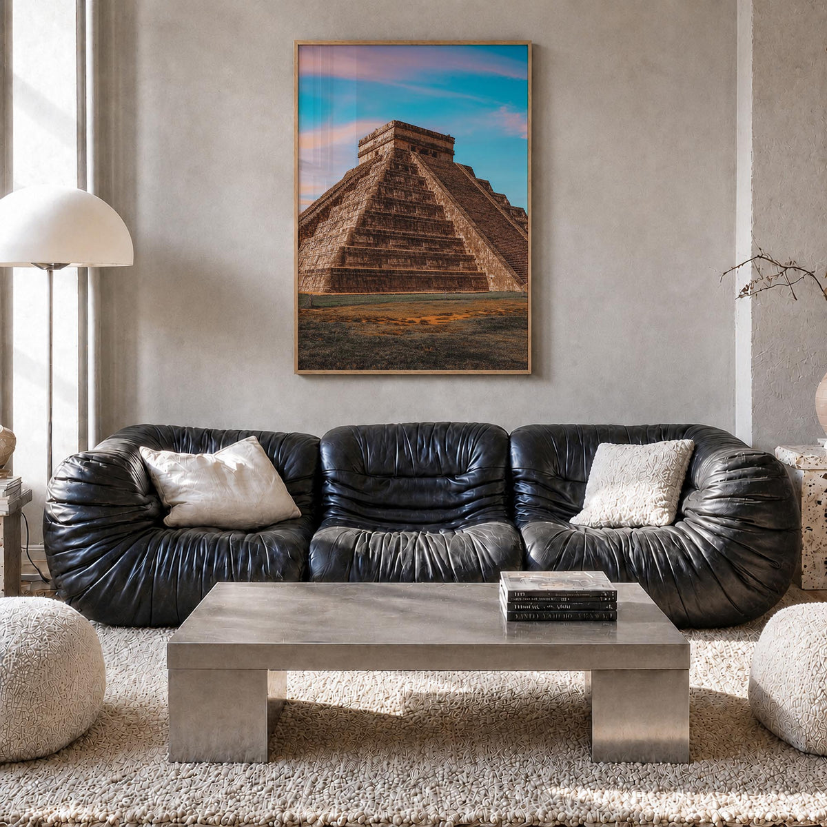 Mexico City no. 3 colorful photo poster of Mexico – vertical wall art in natural wood frame, hanging on wall