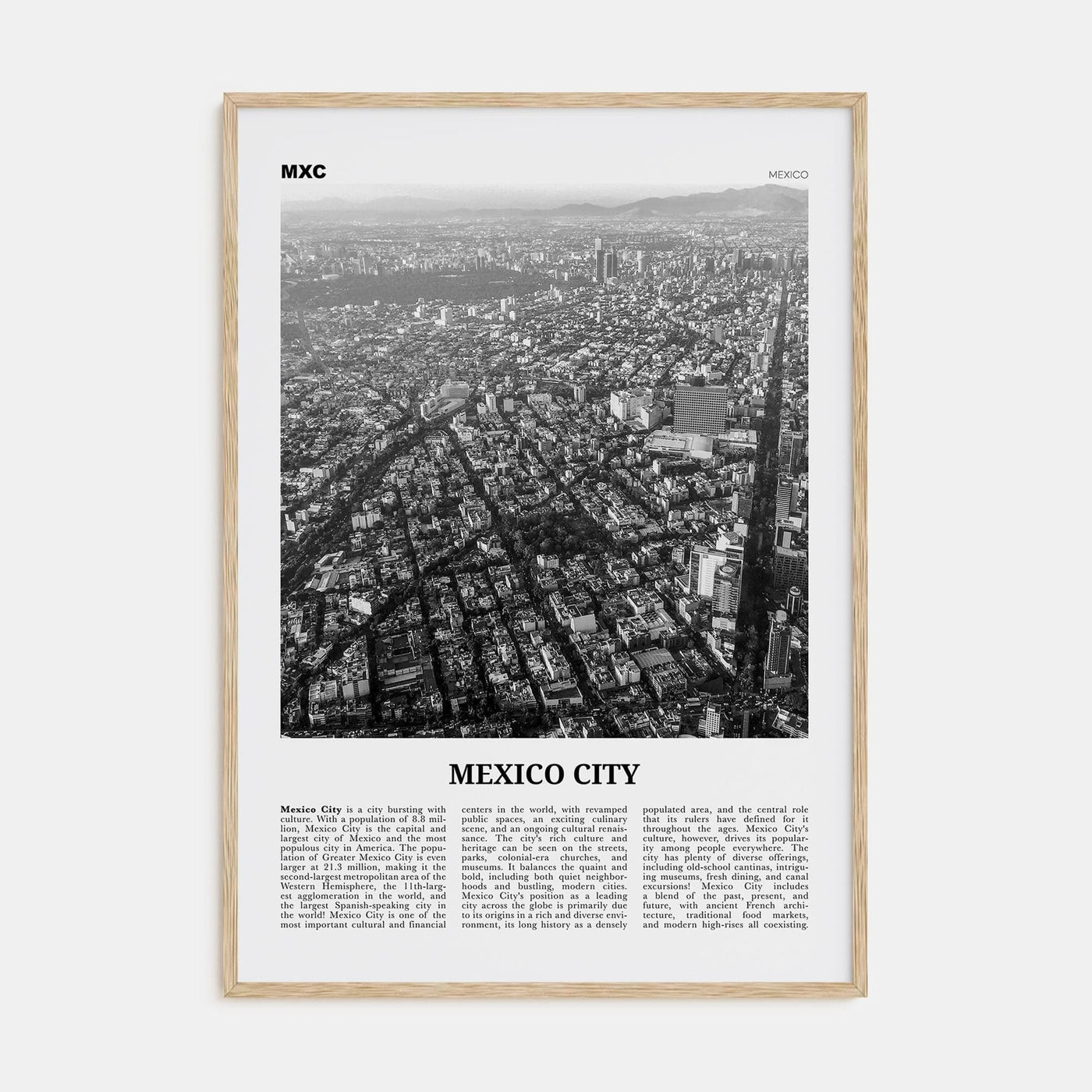 Mexico City No 3 Poster Natural Wood / 8x12 in Nbourhood Travel B&W Poster