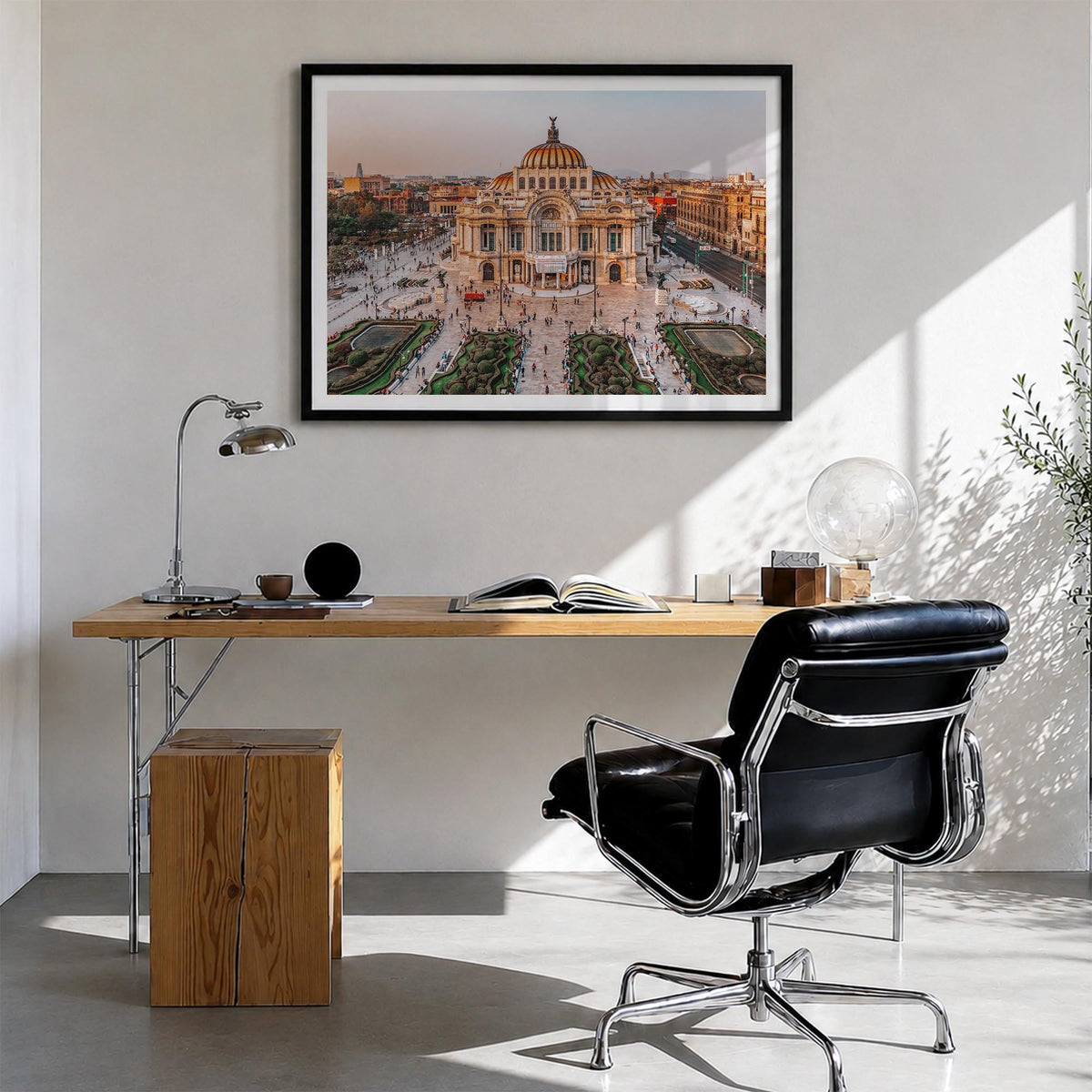 Mexico colorful photo poster of North America – horizontal wall art in black wood frame with white border, hanging on wall
