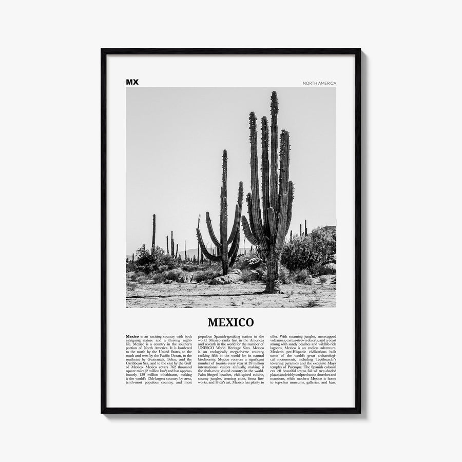 Mexico no. 1 black & white newspaper poster of North America – vertical wall art, unframed print shown in interior mockup