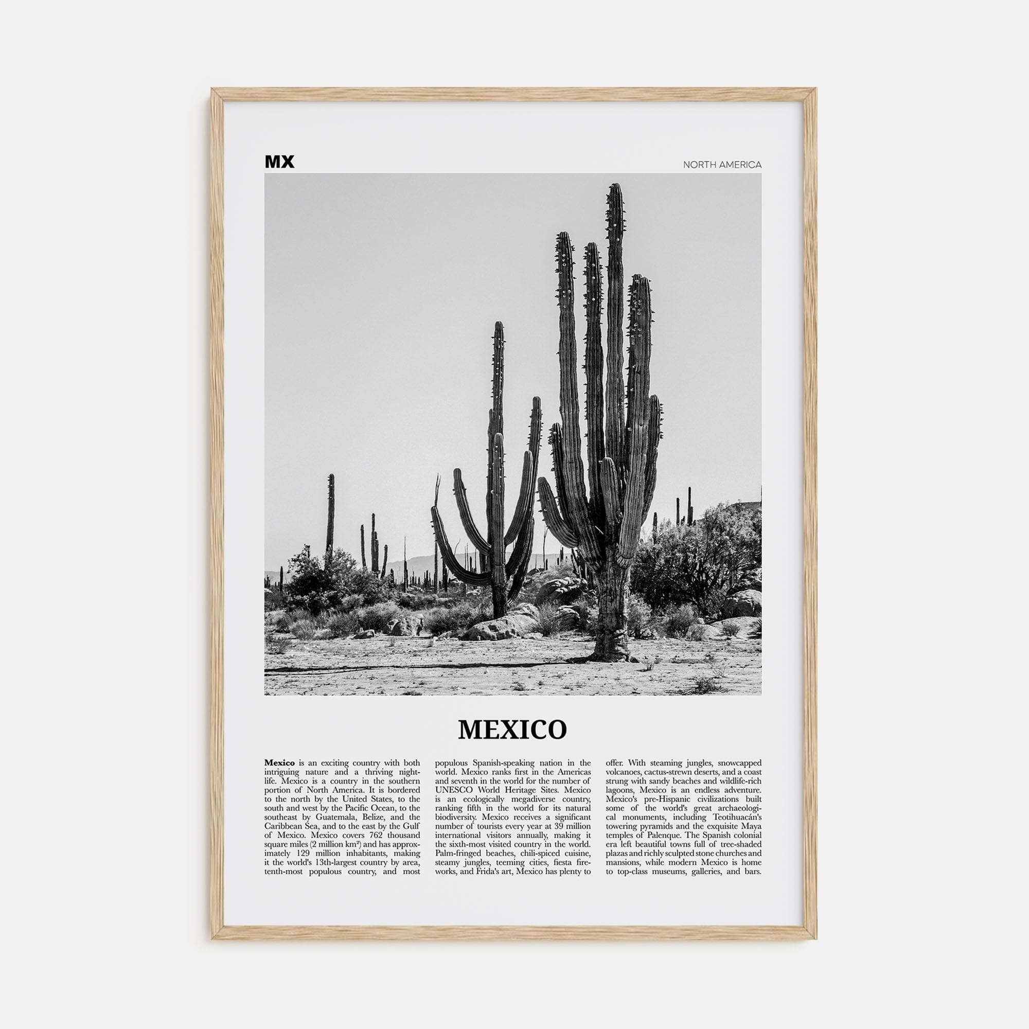 Mexico No 1 Poster Natural Wood / 8x12 in Nbourhood Travel B&W Poster