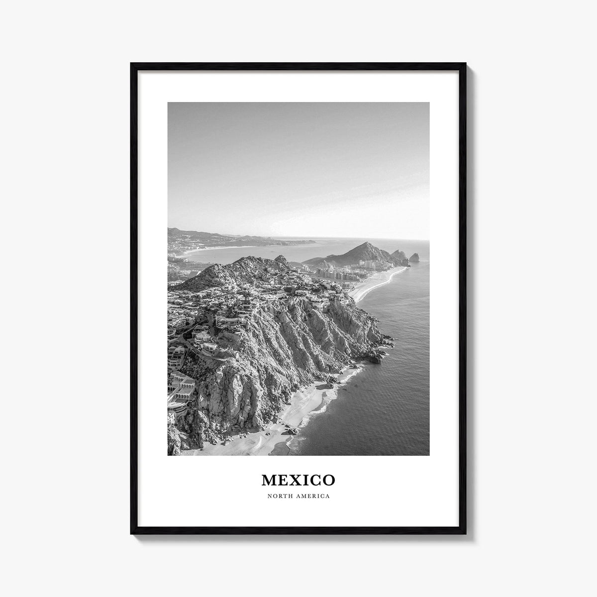 Mexico no. 2 black & white classic poster of North America – vertical wall art, unframed print shown in interior mockup