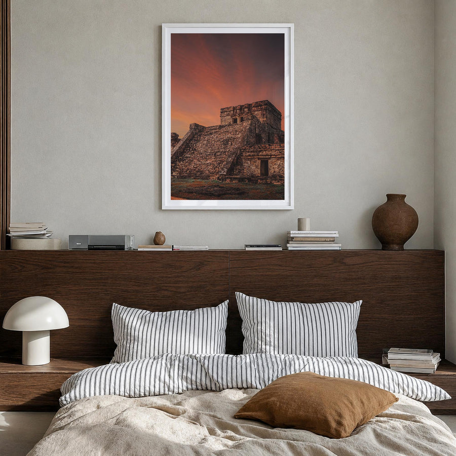 Mexico no. 2 colorful photo poster of North America – vertical wall art in white wood frame with white border, hanging on wal
