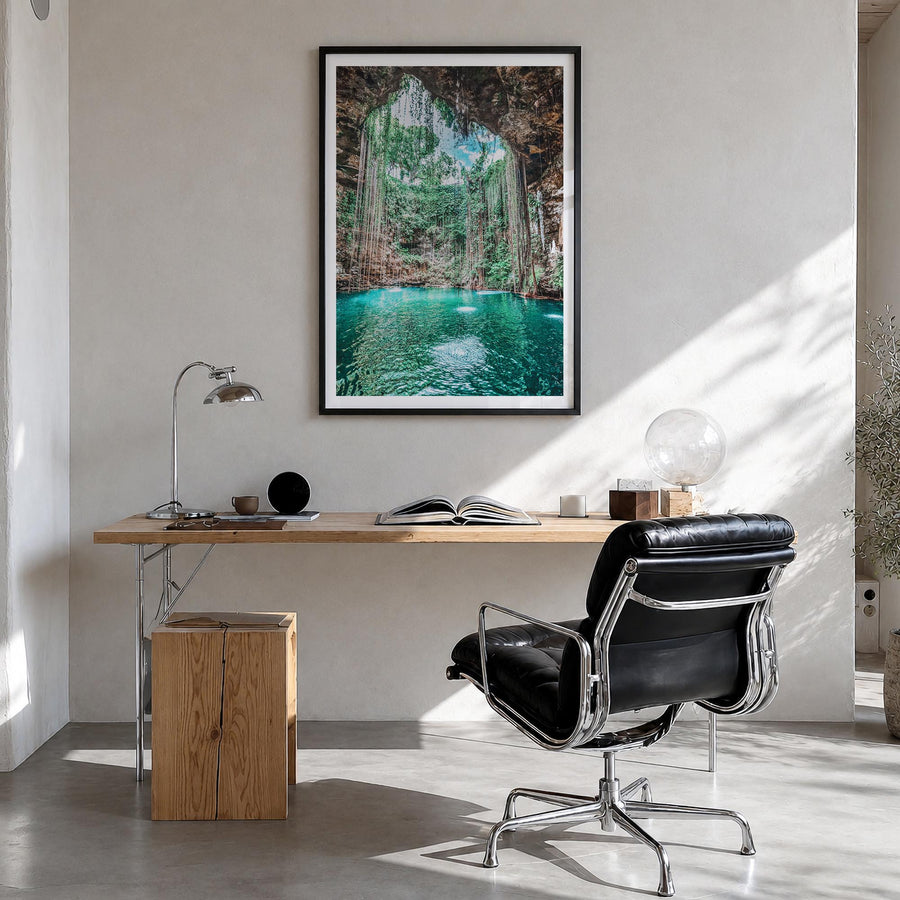 Mexico no. 3 colorful photo poster of North America – vertical wall art in black wood frame with white border, hanging on wal