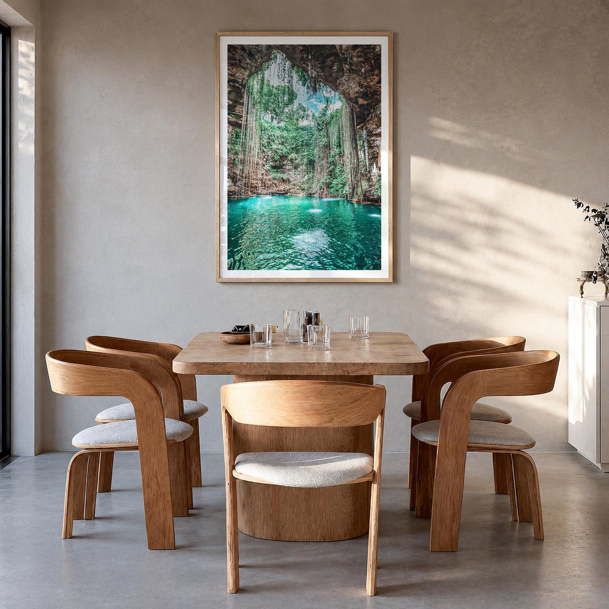 Mexico no. 3 colorful photo poster of North America – vertical wall art in natural wood frame with white border, hanging on w