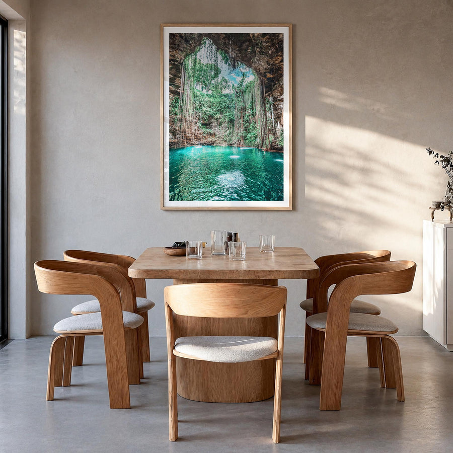 Mexico no. 3 colorful photo poster of North America – vertical wall art in natural wood frame with white border, hanging on w