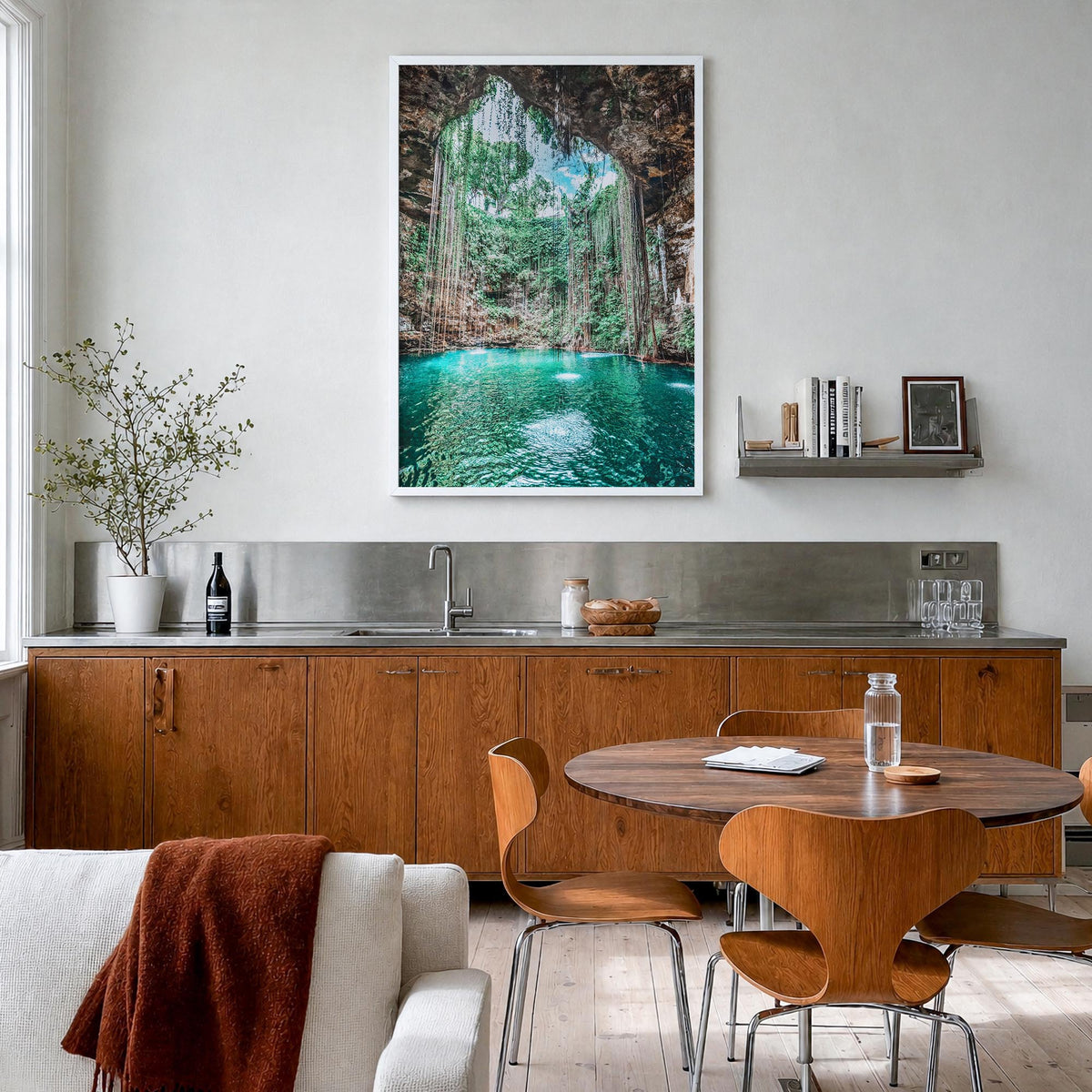 Mexico no. 3 colorful photo poster of North America – vertical wall art in white wood frame, hanging on wall