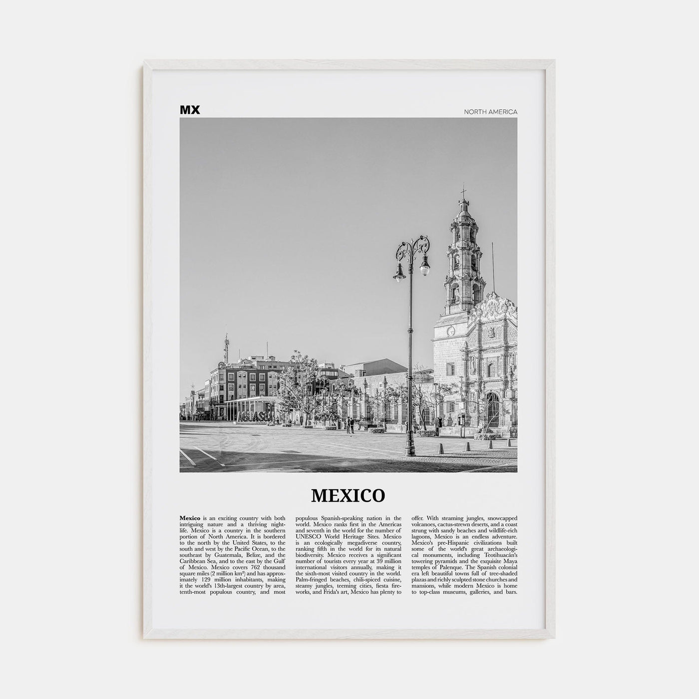 Mexico No 4 Poster White Wood / 8x12 in Nbourhood Travel B&W Poster